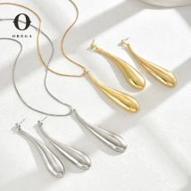 Obega 2 pcs Schmuckset übertrieben sexy Big Water Dop Dome Anhänger Halskette baumeln Ohr stecker für Frauen Gold Silber Farbe