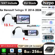 Bezprzewodowy ekran Hizpo 2K z Apple CarPlay i Android Auto do Renault Twingo 3 2014-2024, samochodowy system multimedialny, odtwarzacz GPS, radio stereo.