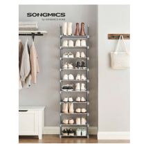 Scarpiera in metallo a 10 livelli SONGMICS. Design personalizzabile, organizer salvaspazio per spogliatoio, corridoio. 30x45x174 cm. Grigio.