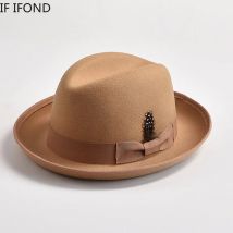 Neue Fedora-Hüte aus Wollfilz im britischen Stil für Männer rollen die Krempe auf