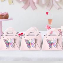 10 Stück rosa Hochzeits-Süßigkeitsbox mit 3D-Schmetterling, zum Selbermachen, faltbar, tragbar, Geschenktüte, Geburtstag, Gastgeschenke, Partyzubehör, Boxen für Hochzeit