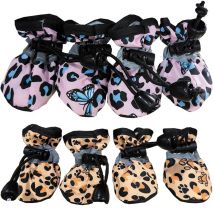Wasserdichte Hundeschuhe für kleine Hunde, Katze, rutschfeste, reflektierende Welpenstiefel, Leopardenmuster, verstellbar, französische Bulldogge, Mops, Haustierschuhe