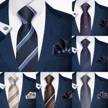 High Quality 8 cm Tie Pocket Squares Set For Men Black Blue Striped Wedding Present Necktie Suit Accessories Fit Workplace