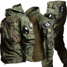 Komplet bojowy softshell, mundur wojskowy, kurtki wojskowe, bluza z kapturem + oddychające spodnie cargo z długim rękawem, męskie zestawy myśliwskie, wielokieszeniowe