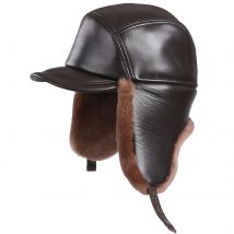 Unisex Lammfell Schaffell Leder Flieger Russische Uschanka Trapper Hut Schirmmütze Winter Pelzmütze Ohrenklappen Weich Warm