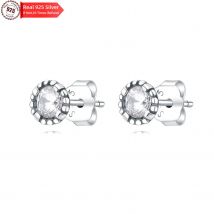 Neue Stil Echt 925 Sterling Silber Zirkon Runde Stud Ohrringe Fit Original Studs Luxus Frauen Ohrringe Schmuck Geschenke