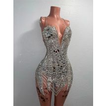 Sparkly Silver Short Prom Gown Bead Crystal Rhinestones Cocktail Dress Vestidos De Festa Birthday Party Dress Customized