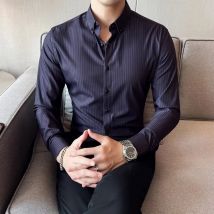 England Stil gestreiften Knopf Langarm O-Ausschnitt Strickjacke Hemd formelle lässige Herren bekleidung Frühling Herbst Kontrast farbe Tops