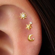 3pcs New Arrival Stainless Steel Zircon Fashion Star/Moon/Sun Pierce Earring Set Women Daily Wear Stud Earring Party Jewelry