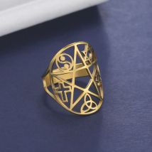 Ausgehöhlter Retro-Keltischer Knoten Bagua-Diagramm Kreuzring Yoga Om Symbolring Edelstahl verstellbarer Ring Schmuck Geschenk