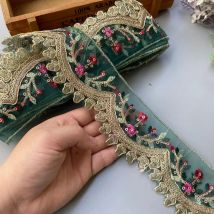 Neue 1 Yards grün 6,5 cm breit Ethno-Stil Stickerei Spitze Zubehör rautenförmige Pailletten bestickt Barcode Kleidung Gurtband