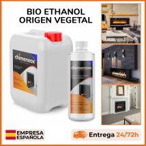 Bioetanol 99,5% de origen vegetal para chimeneas de alta calidad sin humos y sin olor.  Garrafas de 5000ml / 5L o Botella de 1000ml / 1L. Marca Chimeneox. Empresa Española