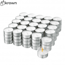 KROWN - Velas de Té 30/50/100/200/300/500 Unidades, Tealights con Funda de Aluminio, Sin Aroma, Color Blanco, Económicas, Envío Rápido