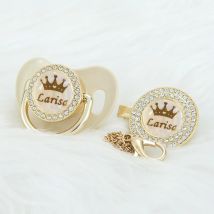 MIYOCAR Personalisierter Bling-Kronennamen-Bling-Schnuller und Schnullerclip in Khaki, BPA-frei, Schnuller-Bling, einzigartiges Design PCG-1