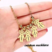 Benutzerdefinierte Junge Mädchen ID Anhänger Halskette Frauen Tochter Sohn graviert Name Edelstahl Familie Geschenk