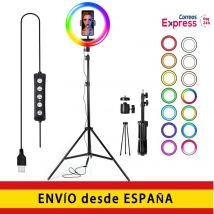 Aro LED De Luz Colores, Anillo Con Soporte Para Móvil +14 Tonos 2.1m, RGB Luz, Plegable Trípode Kit Ajustable 360 ​​Selfie Ring Light De Belleza Para Influencers Instagram Envio Gratis Desde España