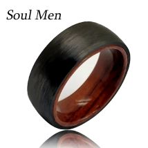 8 mm gewölbte Ringe aus reiner Karbonfaser für Herren, massives hawaiianisches KOA-Holzhülse, Ehering, bequeme Passform