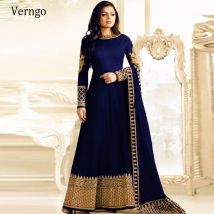 Verngo Marineblaue Dubai-arabische Kaftan-Abendkleider, goldbestickt, lange Ärmel, marokkanischer Kafan, formelle Partykleider, individuell gestaltet