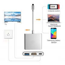 3en1 USB 3.1 Tipo C USB-C a HUB hembra 4K HDMI Cable adaptador de carga de datos HDMI