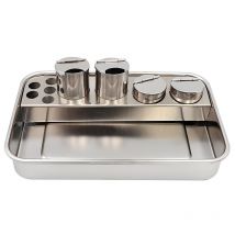 1set Dental Edelstahl Werkzeuge Tablett mit 4 Flaschen Oral Material Lagerung Box Dental Lab Instrumente Platte mit Flaschen