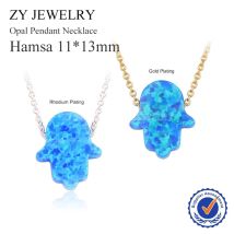 Gold versilberte Halskette 11x13mm blauer Hamsa-Opal OP05