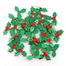 100 sztuk dekoracji stołu Holly Berries and Leaves aplikacje do dekoracji świątecznych, przyklejane DIY laserowy zielony kolor