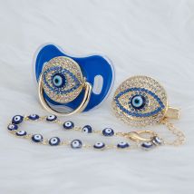 MIYOCAR blau Bling bösen blick schnuller und clip set schnuller kette halter bling bunte schöne böse auge schnuller AEYE-C