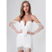 Sommer Frauen Weg Schulter Verband Kleid Sexy Liebsten Quaste Nacht Club Berühmtheit Abend Party Mini, Figurbetontes Kleid Vestido