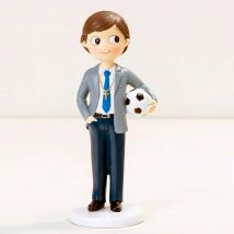 KUCHEN ABBILDUNG FÜR ERSTE KOMMUNION. JUNGE MIT FUßBALL BALL MIT JACKE UND KRAWATTE. DETAIL FÜR ERSTE KOMMUNION KUCHEN, EINE ÄTHERISCHES SOUVENI