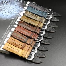 18mm 20mm 22mm 24mm Handmade Genuine Leather Watch Strap Vintage Black Blue Brown Green Watchbands High Quality Men's Watch Band