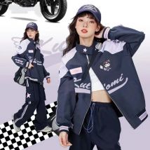 Y2k Sanrio Kuromi Jacket Kawaii Biker zipper Racer Jacket Punching Cartoon Female Loose Warm