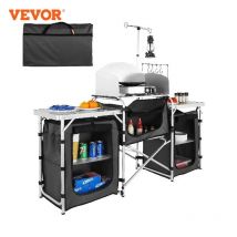 VEVOR Camping Outdoor Kitchen Table Cabinet Foldable Folding Cooking Storage Rack X-Shaped Aluminum