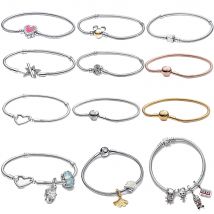 925 Silver Pandora Tinker Bell Clasp Moments Snake Chain Bracelets fit Origianl Charms DIY Birthday