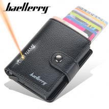 Baellerry New RFID Card Holder Short Men Wallets Name Engraved Brand Male Purse  PU Leather Small Men's Popup Wallet