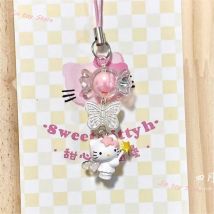 Kawaii Angel Hello Kitty Hanging Chain Sanrio Pegasus Kitty Cat Charm Pendant Beaded Mobile Phone