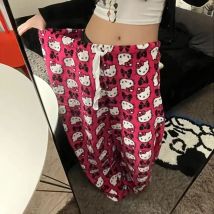 Hello Kitty Loose High Waist Pants Lovely Casual Thin Pajamas Trousers Women Wide Leg Pant Aesthetic