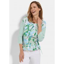 Baumwollshirt mit Tunnelzug am Saum - grün / cremeweiß / gemustert - Gr. 44 von Goldner Fashion