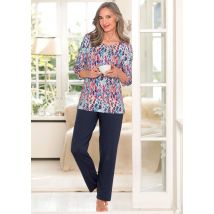 Pyjama mit 3/4-Ärmel und Rundhals - türkis / pink / marine - Gr. 18/19 von Goldner Fashion