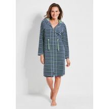 Nicki-Hausmantel mit Reißverschluß - salbei / marine / geringelt - Gr. 21 von Goldner Fashion