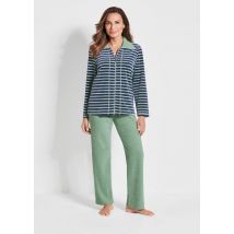 Nicki-Hausanzug - salbei / marine / geringelt - Gr. 40 von Goldner Fashion