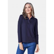 Langarm Poloshirt mit Schmuckband an Knopfleiste - marine - Gr. 24 von Goldner Fashion