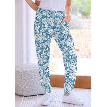 Bequeme Jogginghose mit Blätter-Print - türkis / weiß / gemustert - Gr. 19 von Goldner Fashion