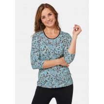 T-shirt imprimé à encolure arrondie et manches 3/4 - gris / noir / turquoise / à motifs - Gr. 42 de Goldner Fashion