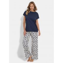 Pyjama en coton et Modal - marine / beige / à motifs - Gr. 22 de Goldner Fashion