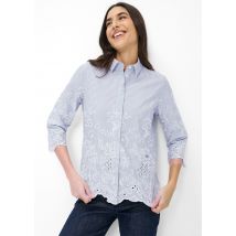 Katoenen blouse met strepen en bloemetjesborduursel - blauw / wit / gestr. - Gr. 38 van Goldner Fashion