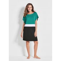 Strandkleid mit Colour-Blocking-Design - türkis / weiß / schwarz - Gr. L von Goldner Fashion