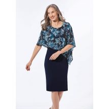 Festliches Kleid mit feinem Chiffonüberwurf - marine / blau / geblümt - Gr. 42 von Goldner Fashion