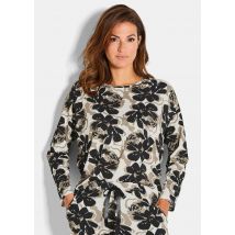 Pyjamashirt mit Blumenmuster - khaki / schwarz / cremeweiß - Gr. 40 von Goldner Fashion