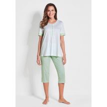 Pyjama mit Halbarm und 3/4-Hose - weiß / mint - Gr. 18/19 von Goldner Fashion