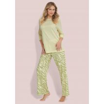 Pyjama mit dezentem Animal Print - cremeweiß / grün / gemustert - Gr. 19 von Goldner Fashion